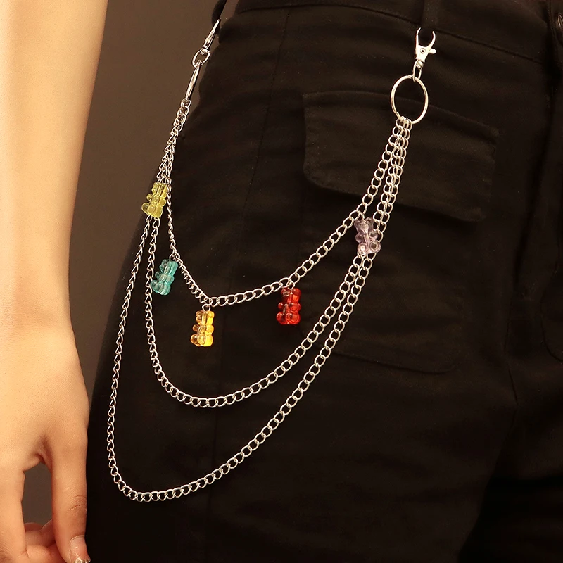 Punk Multilayer Chain Trouser Hipster Pant Jean Keychain Women Fashion Heart Bear Waist Belt Wallet Chain Jewelry Accessories