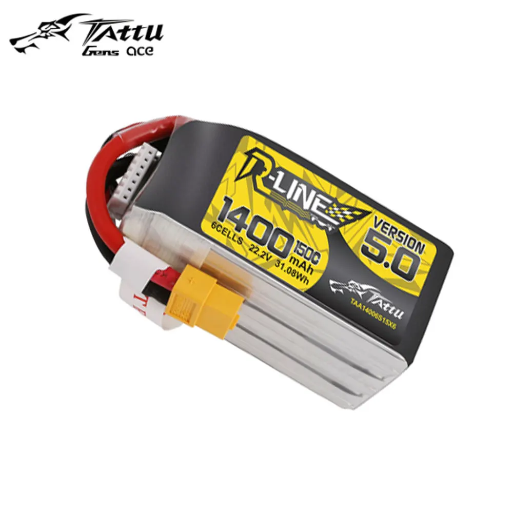 Tattu R-Line Version 5.0 V5 1200MAH 1400mAh 150C 6S 22.2V Lipo Battery XT60 Plug  For FPV Racing Drone RC Quadcopter 6
