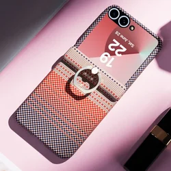 Enhanced Hinge Protection Screen Film Case with Ring Holder and Carbon Fiber Pattern - Galaxy Z Flip 8 (Orange)