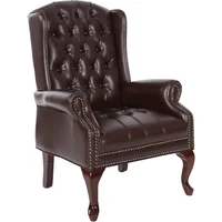 Traditional Queen Anne Style Chair with Thick Padded Seat and Lumbar Support Back with Royal Cherry Finish Wood Legs,Oxblood 1