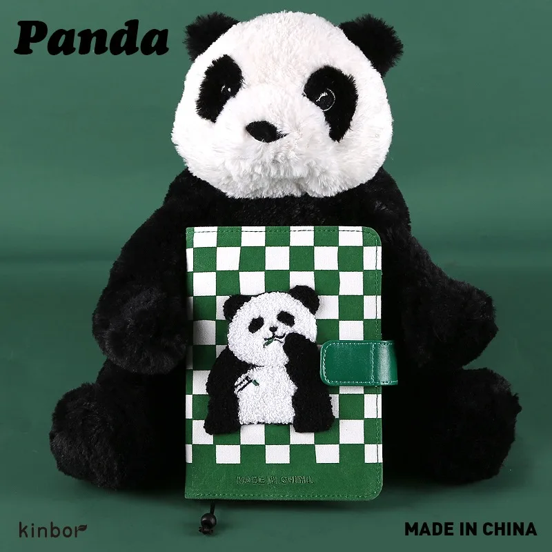 

Kinbor Panda Checkerboard A6 Plush Hand Book Girl Cute Record Book Notebook One Page per Day Girl Heart Schedule Notepads Gifts