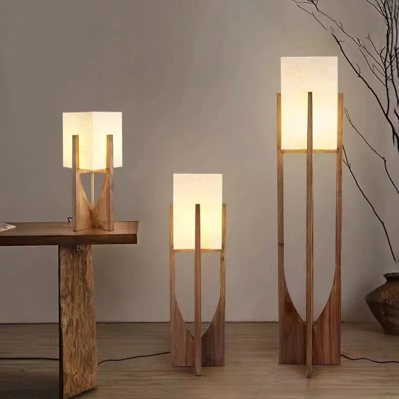 

Quiet Wind Style Floor Lamp fabric Solid Wood Table Lamp Living Room Retro High Sense Bedroom Bedside Homestay Hotel cloth light