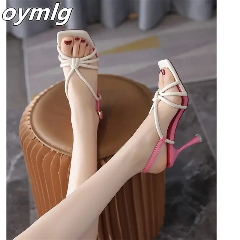 

2023 New high-heeled open-toe sandals Women's square head thin belt combination buckle fashion sandals high heels