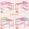 Desk with Power Outlets,42 LED Small Corner Computer Desk with Reversible Storage Shelves,L Shaped Desk with Hook 5