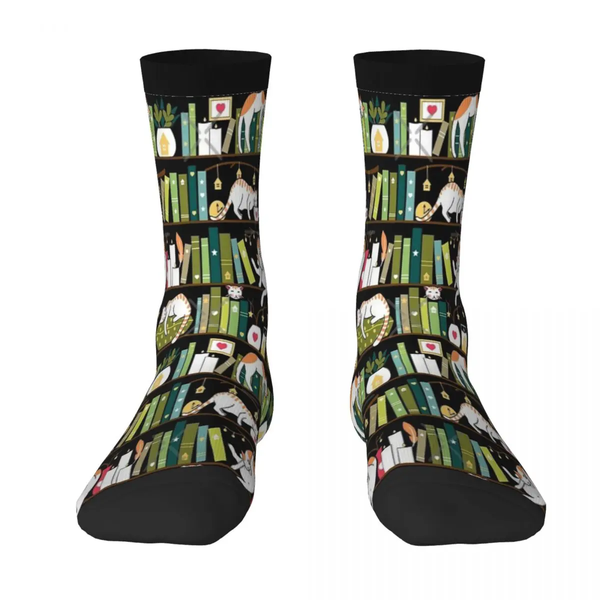 thumbnail image 1 of Gatos de la biblioteca Gatos caprichosos en los estantes de libros Calcetines para hombre Calcetines largos hasta la rodilla Calcetines para parejas Medias de personalidad Hip Hop, 1 of 4