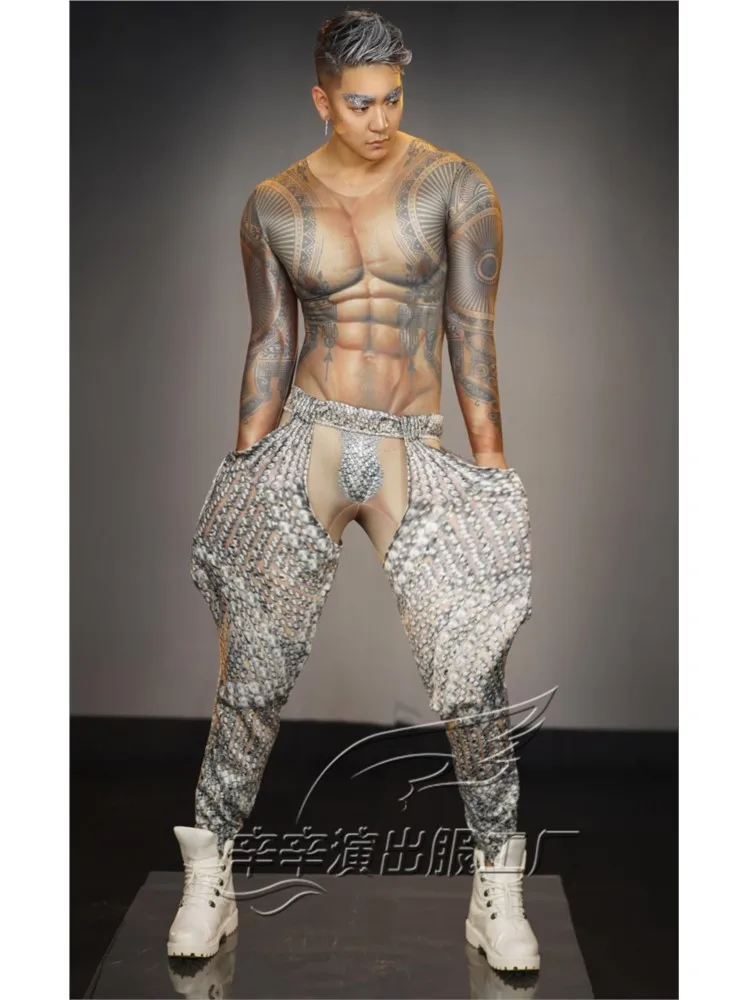 

Sexy Fake Nude Jumpsuit Jacket Stage Performance Clothing For Men