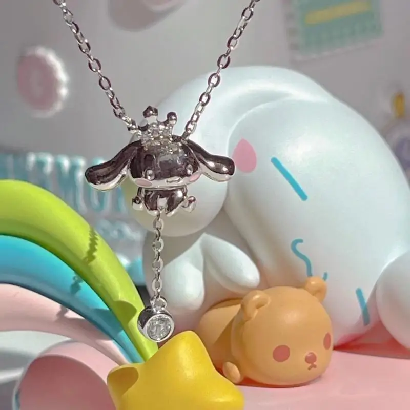 New 2022 Kawaii Sanrio Cinnamoroll My Melody Ladies Diamond Necklace  Collarbone Chain Gift for Friends Toys for Girls