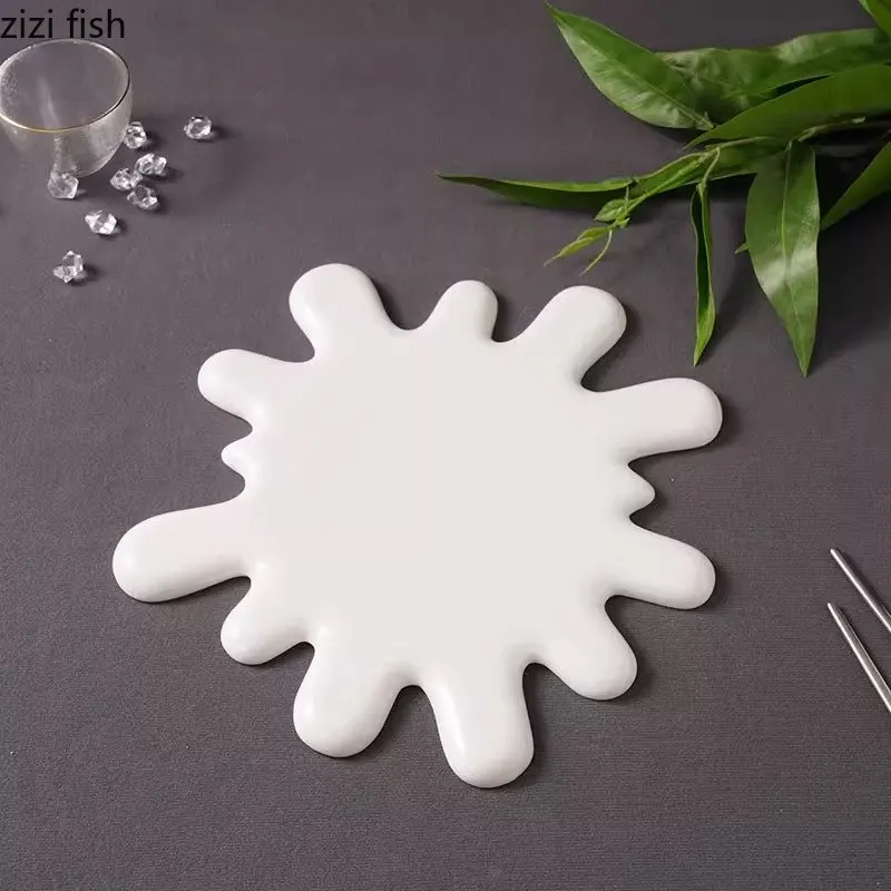 Ceramic Dinner Plate Creative Irregular Flat Plate Steak Dessert Plates Snack Plates Sushi Pure White Tableware