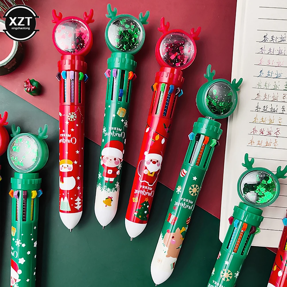 1Pc Kawaii Christmas Ballpoint Pen 10 Colors Push Ball Point Pen Santa Claus Gift School Office Stationery Random Color