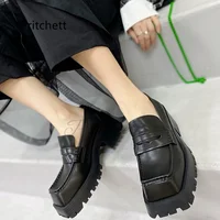 Neutral Square Toe Single Shoes for Men Women Thick Bottom British Style Retro Slip On Loafers Women's Leather Shoes Couple 1