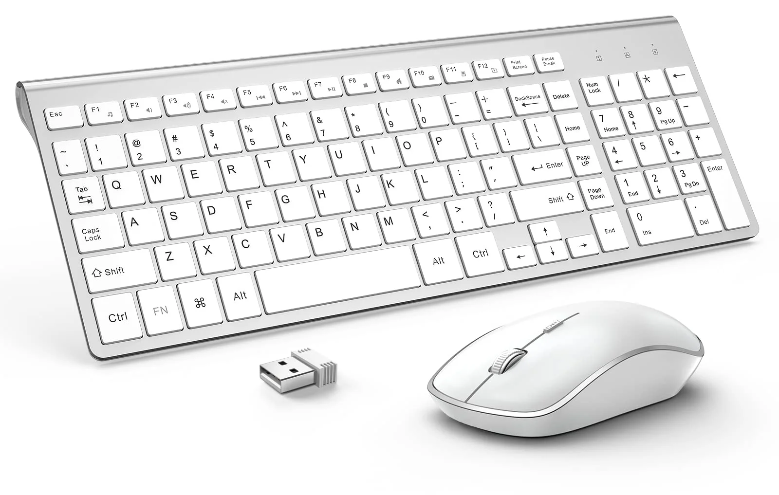 Teclado sem Fio Mouse Combo Eua. Layout2.4g Usb Compacto e Conveniente Fino Ergonômico Portátil Branco Prata - Imagem 2