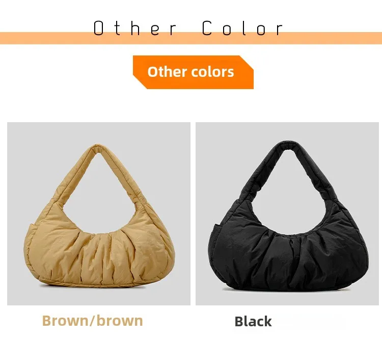 Shoulder Bag Women Padded Crescent Quilted Lightweight Nylon Handbag_voghion.com