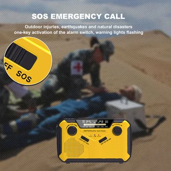 3000mAh Emergency Radio Solar Hand Crank Emergency Radio For Outdoor Survival Climbing Hiking USB Charging Power Bank With 2