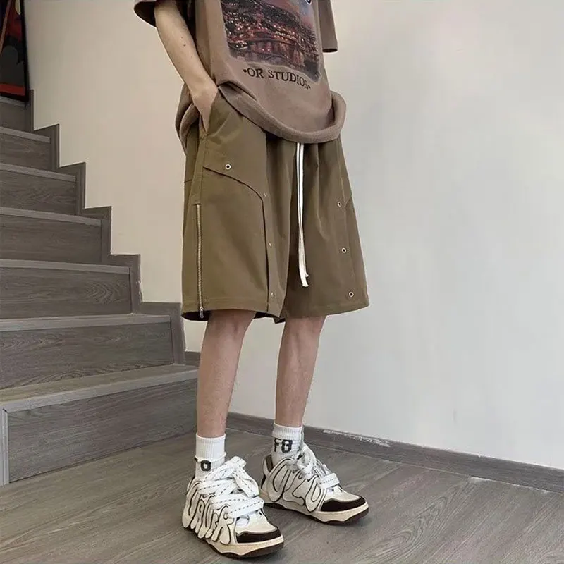 2024 Summer Elegant Fashion Harajuku Slim Fit Ropa Hombre Loose All Match Sport Casual Pants Solid Pockets Zipper Work Shorts