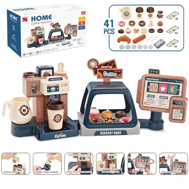 New Children's Play House Toy Simulation Water Coffee Machine Candy Donut Supermarket Shopping Cash Register Toy Kid Toy Set 2