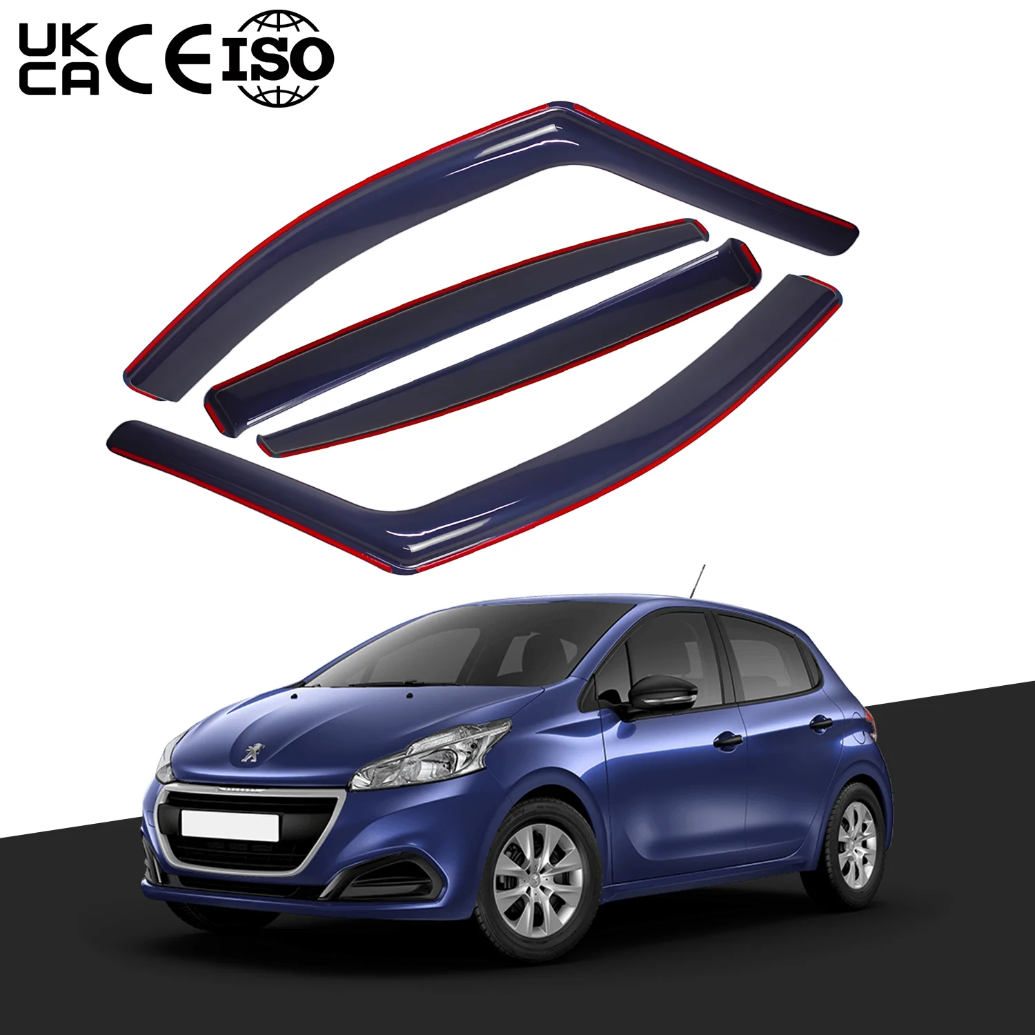 For Peugeot 208 MK1 5 Door Hatchback 2012-2019 Wind Deflectors Tinted 4pcs Set Window Visor Sun Rain Vent Guards