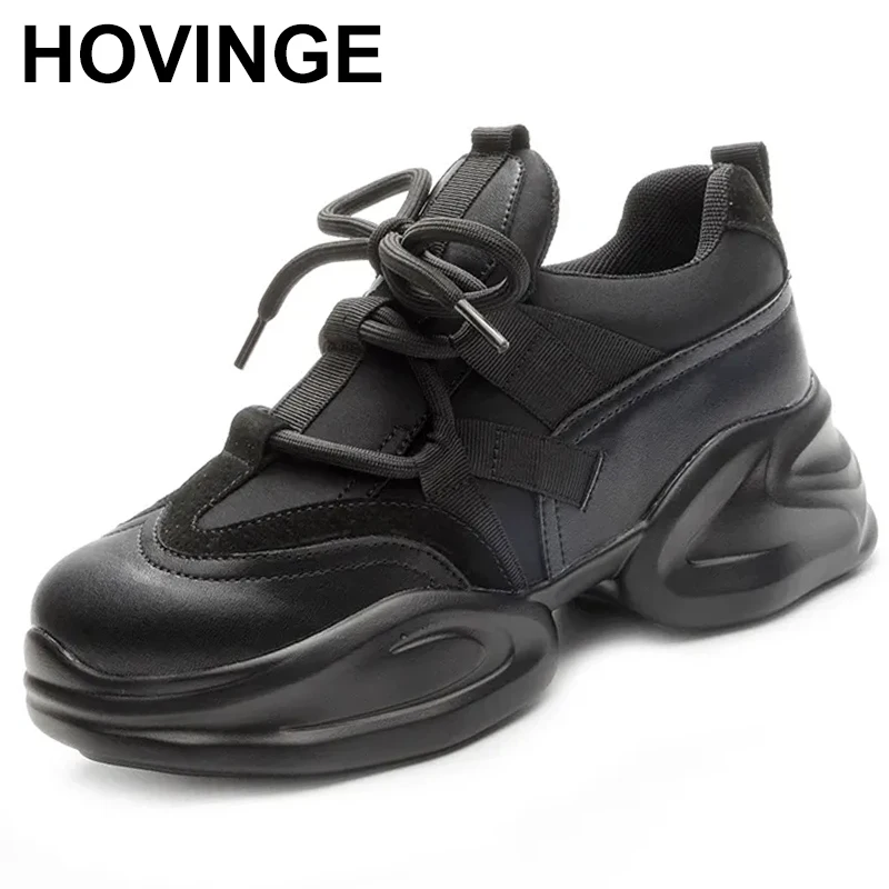 

2023 Brand Stylish DesignPu Leather Casual Shoes Women Chunky Sneakers Woman Casual Shoes Simple Black Sports Shoes