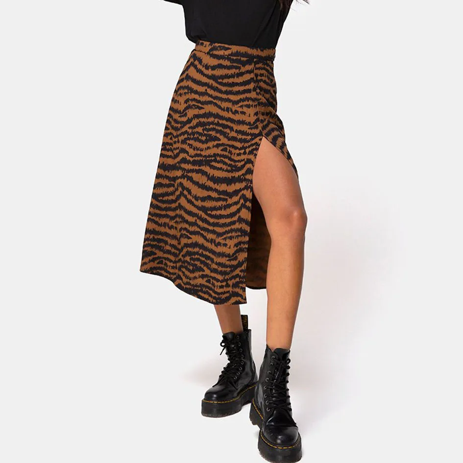 Tanie Gentillove eleganckie długie spódnice w stylu Vintage Leopard kwiatowy Print wysokiej talii