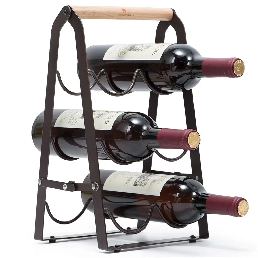 

Desktop wine rack wine storage rack creative iron wood combined with foldable wine rack