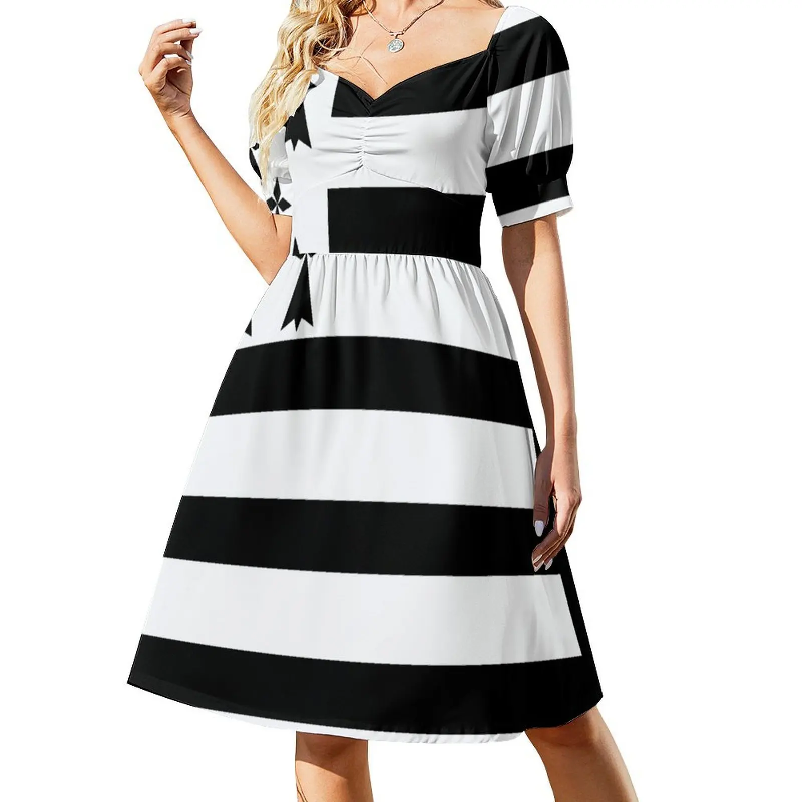 thumbnail image 1 of Vestido de manga corta con bandera de Breizh, vestido de verano, vestidos diarios para mujer, vestidos de verano para mujer , vestido, 1 of 8