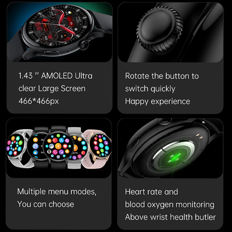 2024  ȭ  Ʈġ, 1.43 ġ AMOLED ũ, ׻ ð ǥ, IP68 ,   Ʈ ġ, ȭ