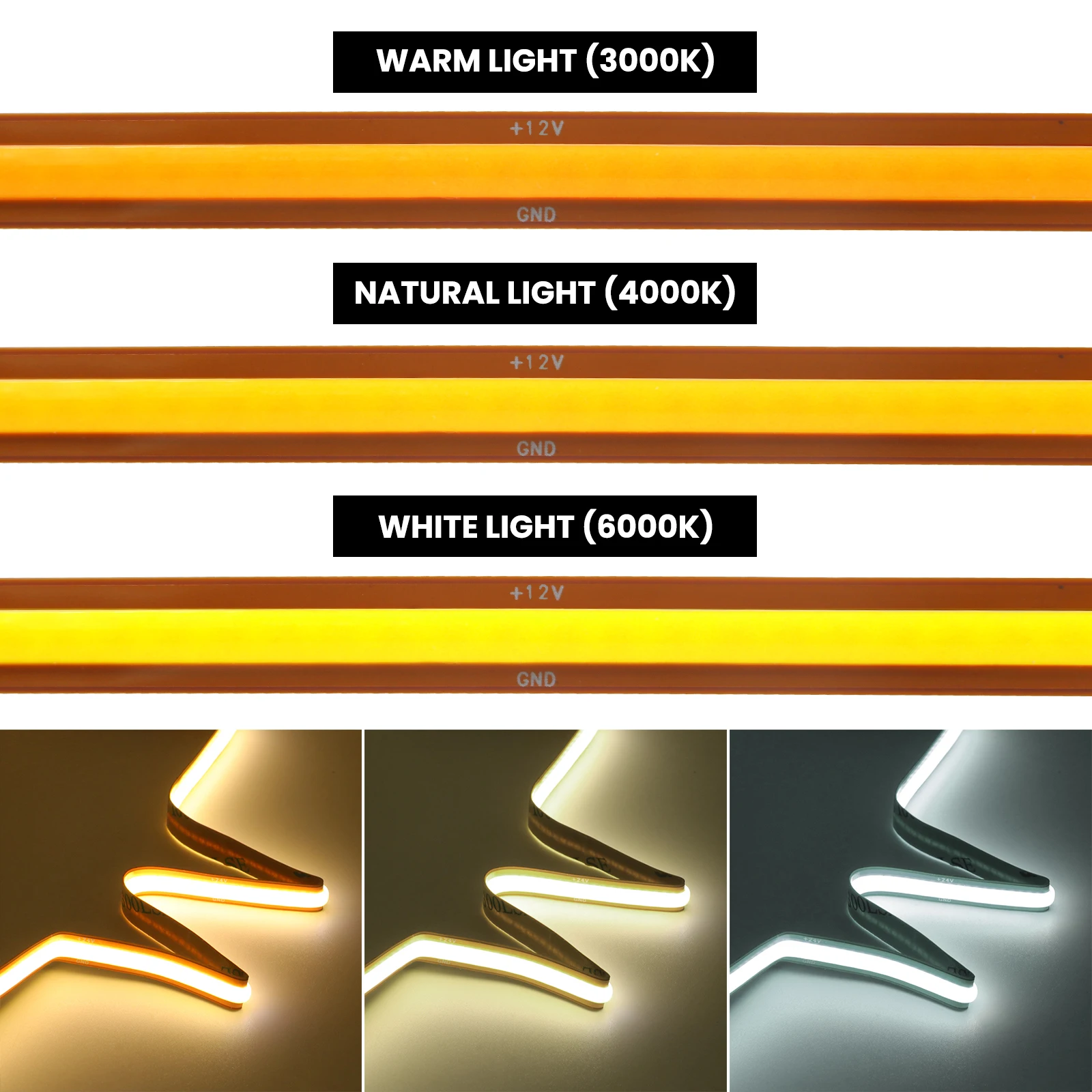 12V 24V 8mm COB LED 스트립 자유 절단 528LEDs/m 구리 플렉시블 테이프 3000K 4000K 6000K DIY 라이트박스 캐비닛 램프용 선형 조명