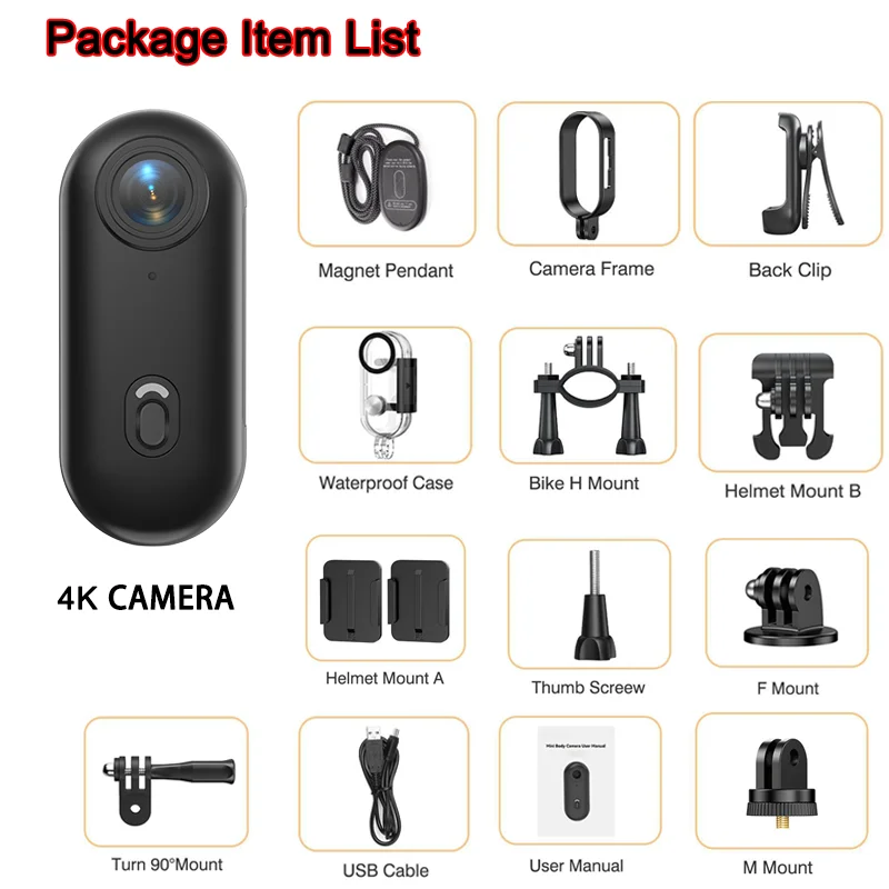 thumbnail image 1 of Cámara de acción 4K para bicicleta, casco integrado, manillar, motocicleta, cámara deportiva de carretera, cuerpo de batería, Mini acción deportiva Full HD, Wifi, 1 of 4