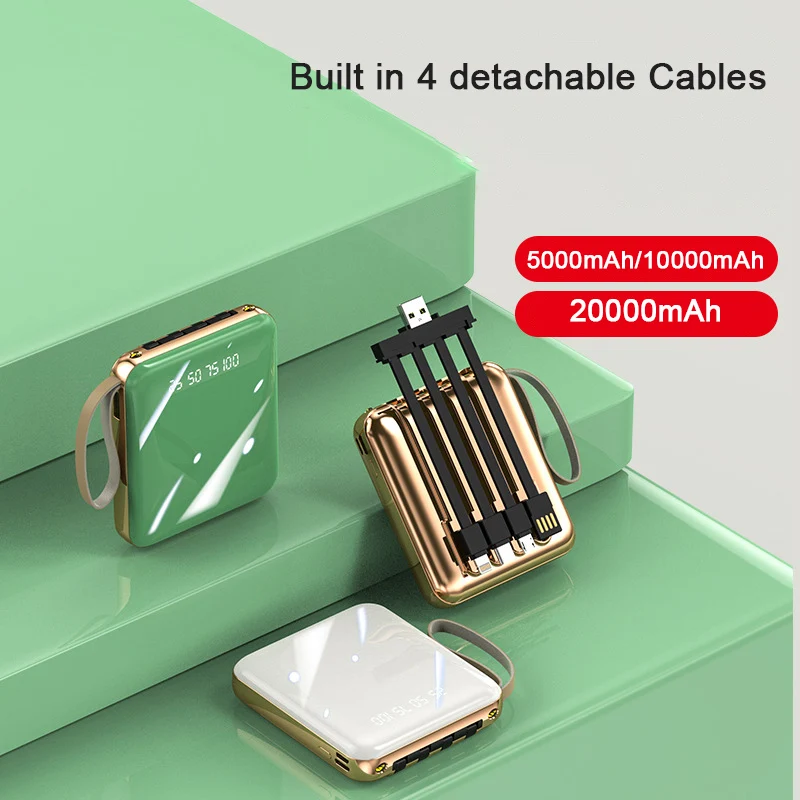 Mini Power Bank 20000Mah Portatile Batteria Esterna Power Bank Cavo Integrato Con Cordino Mini Power Bank Per Iphone 15 Xiaomi
