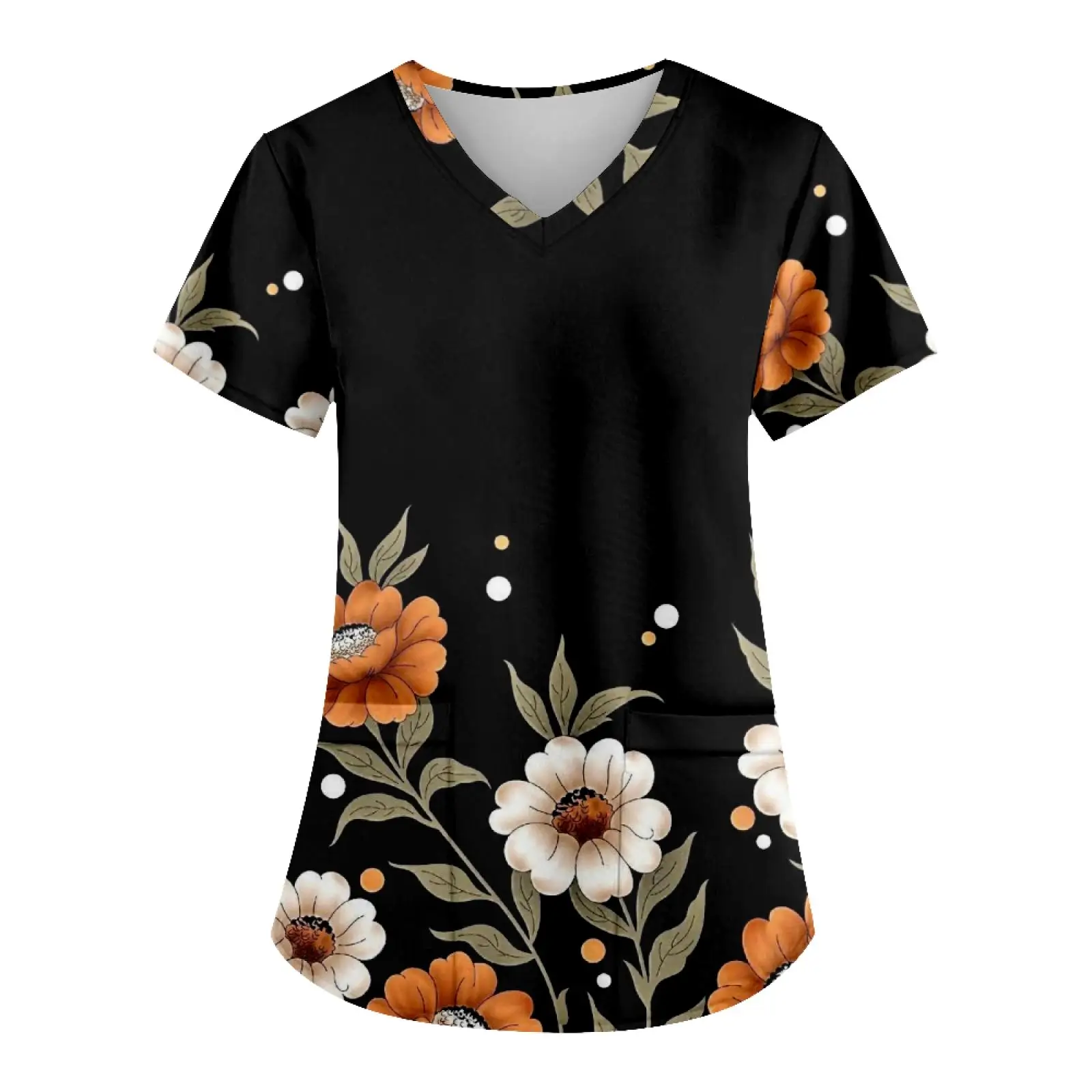 

Camiseta Mujer Women'S Fashion Printed Work Uniform With Pocket T-Shirt Short Sleeve Top Roupas Feminina футболка женская
