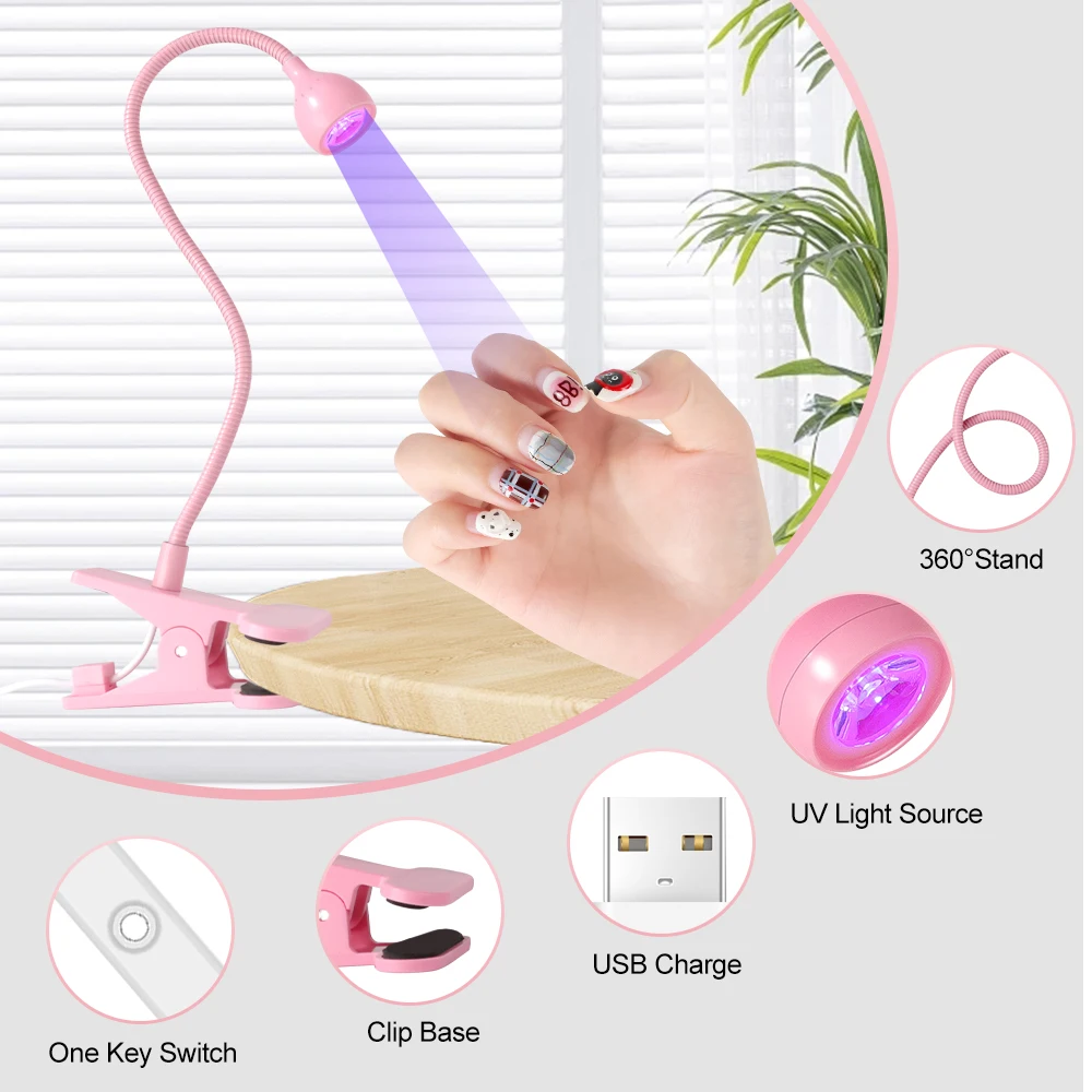 젤 네일 폴리쉬 건조용 네일 LED UV 램프, 클립형 유연한 데스크 미니 휴대용 USB 네일 램프 UV 라이트 드라이어 (매니큐어 살롱용)
