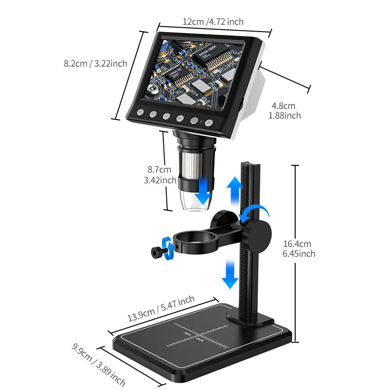4.3인치 LCD 디지털 현미경 1080P 1000X 코인 현미경 확대경(8개의 조절 가능한 LED 조명 포함) Windows와 호환 가능