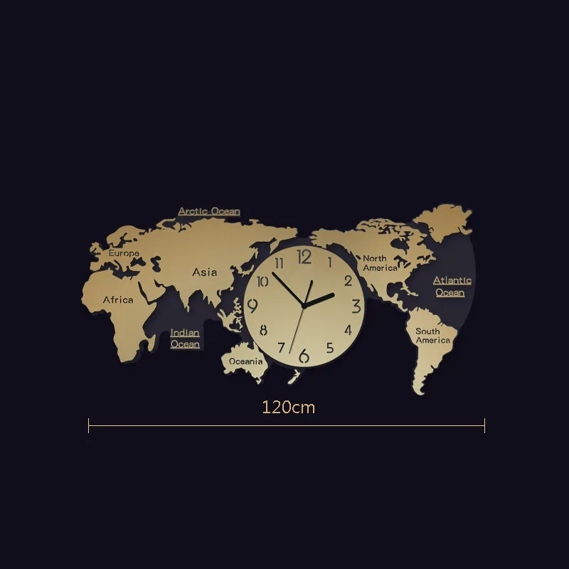 World Map Large Wall Clock Acrylic 3d Wall Clocks Color:120X55CM;Sheet Size:Other