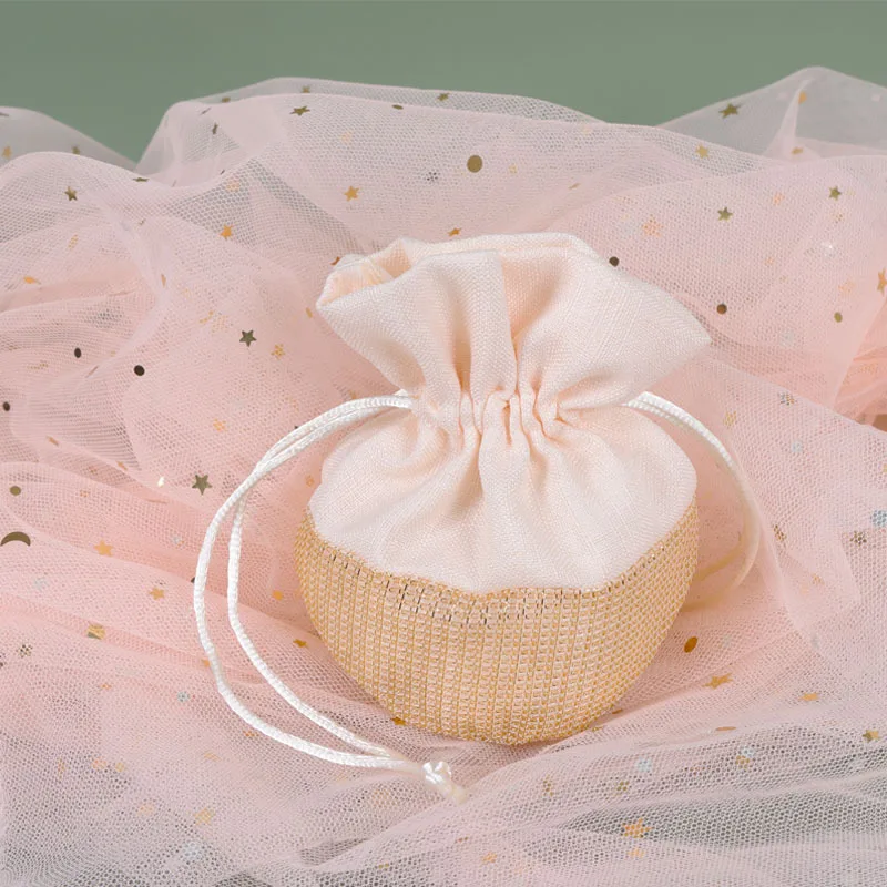 5Pcs Cotton Drawstring Gift Bag Cute Drawstring Round Bottom Candy Bag Butterfly Knot Heart-shaped Handmade Christmas Candy Bag