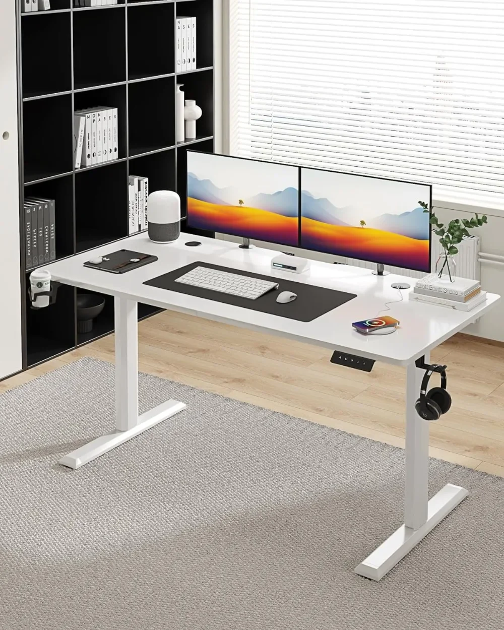 Electric Standing Desk 55 Inch, Ergonomic Height Adjustable Table with T-Shaped Metal Bracket Modern Computer Workstations for tripod bracket for thermometer adjustable height 1 6m 1 4 screw tooth
