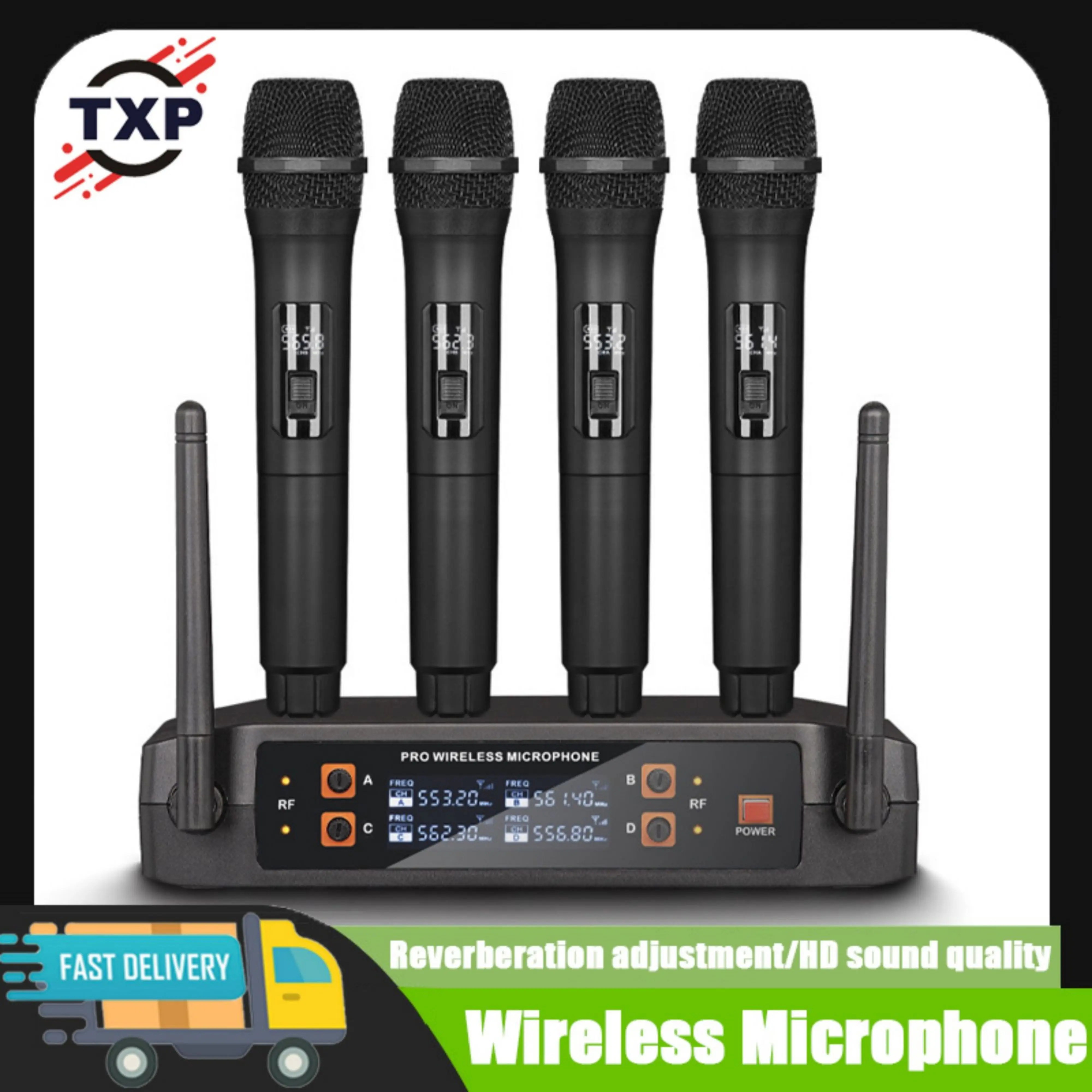 

TXP-WU1 Wireless Microphone Handheld 4 Channel UHF Fixed Frequency Dynamic Microphone For Karaoke Wedding Party Band Performance