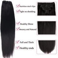 Extensions de cheveux à clipser, cheveux humains brésiliens lisses, couleur noire naturelle, extensions à clipser, cheveux Remy, 20, 22, 24, 26 pouces, 4 pièces #   Femmes 5