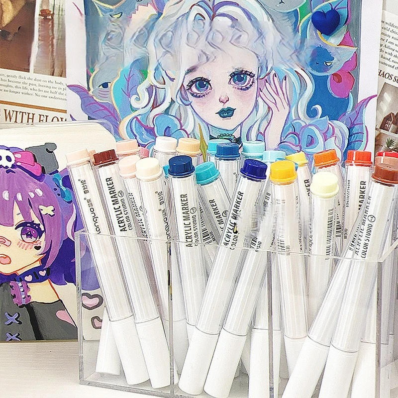 Portable 9-Colors Marker Pen Art Stationery Drawing/Painting/Graffiti Art Felt Pens Stackable Color Learning Markers Acrylic Pen