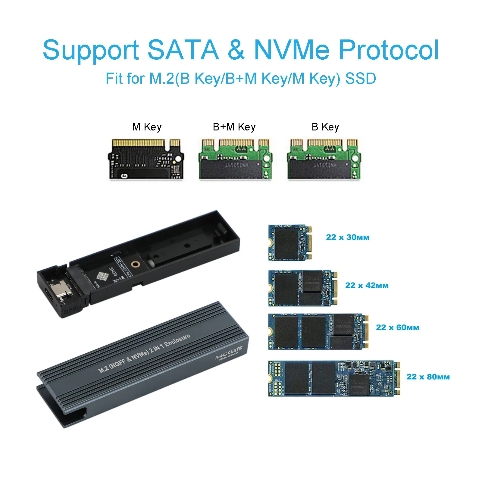 Artudatech M.2 NVME SSD Adapter USB 3.1 Case Hard Drive Enclosure Dual Protocol M2 NVMe Box