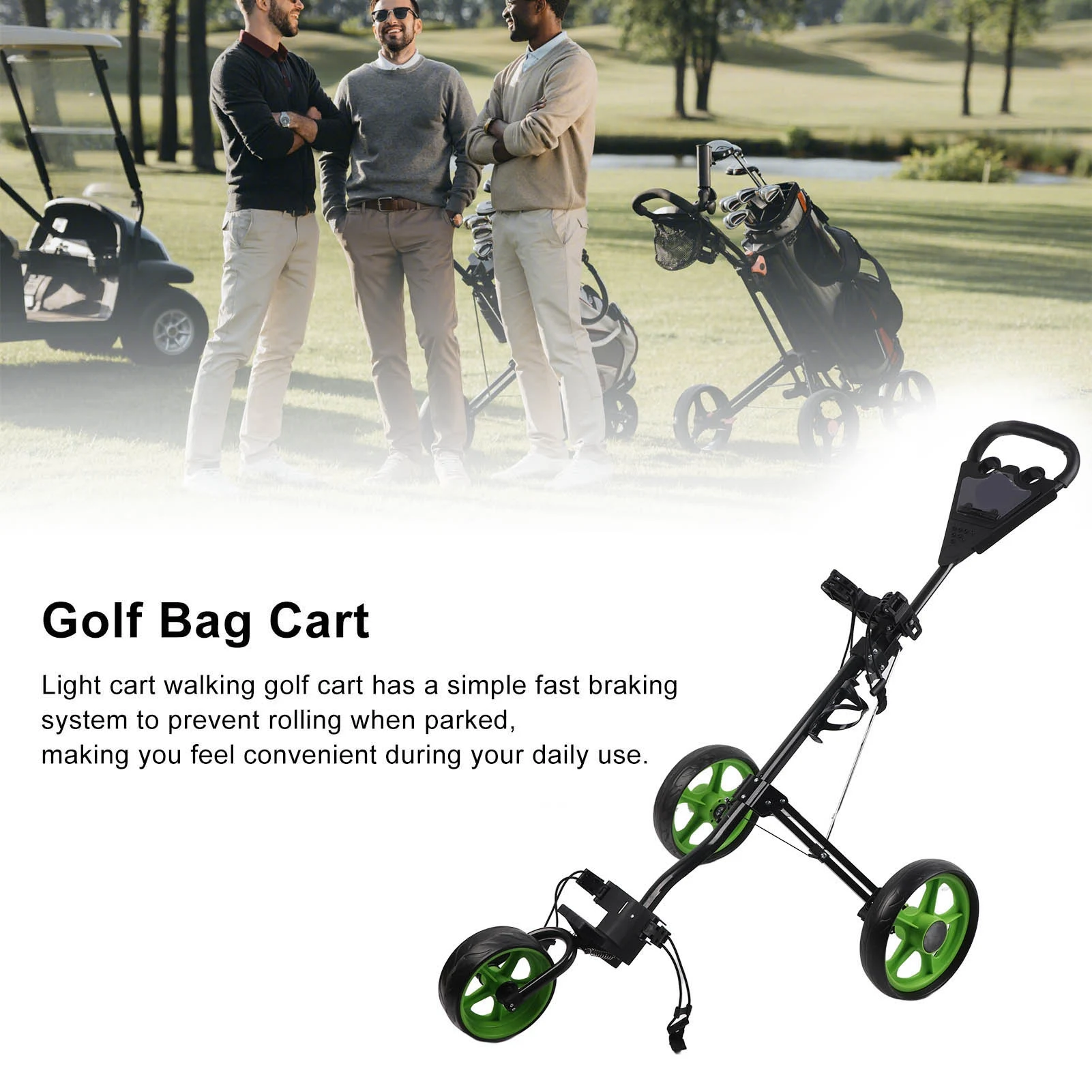 Golf Push Cart Golf Bag Cart 3 Wheeled Folding With Quick Braking For Game Training Practice