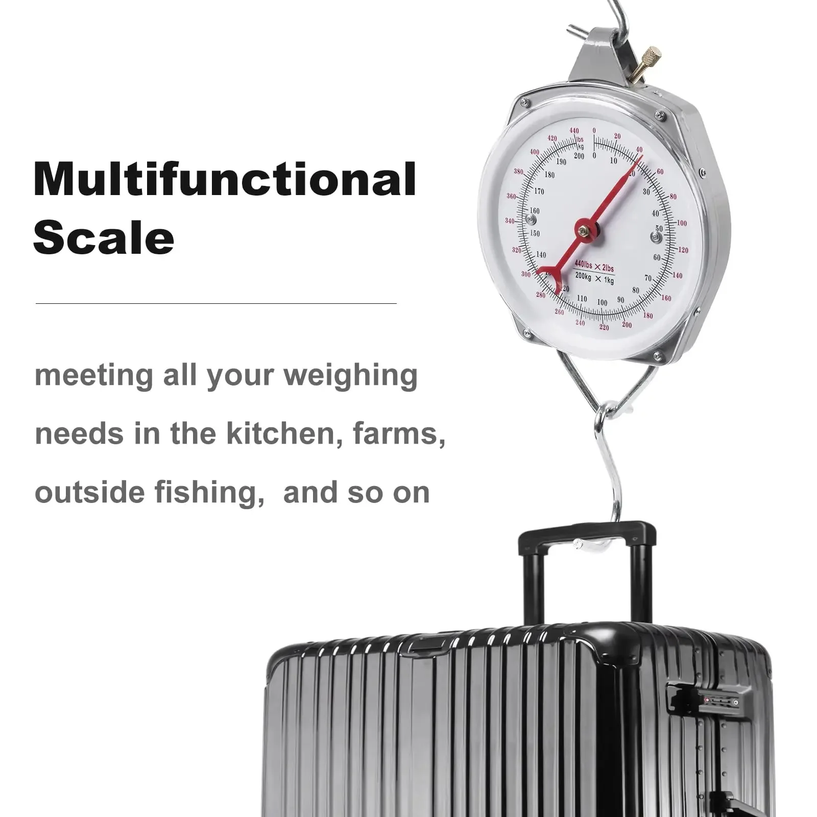 Goture Fish Scales 440lb/200kg High Accuracy Large Display Spring Dial Weight Mechanical Hanging Scale Kitchen Fishing Hunt