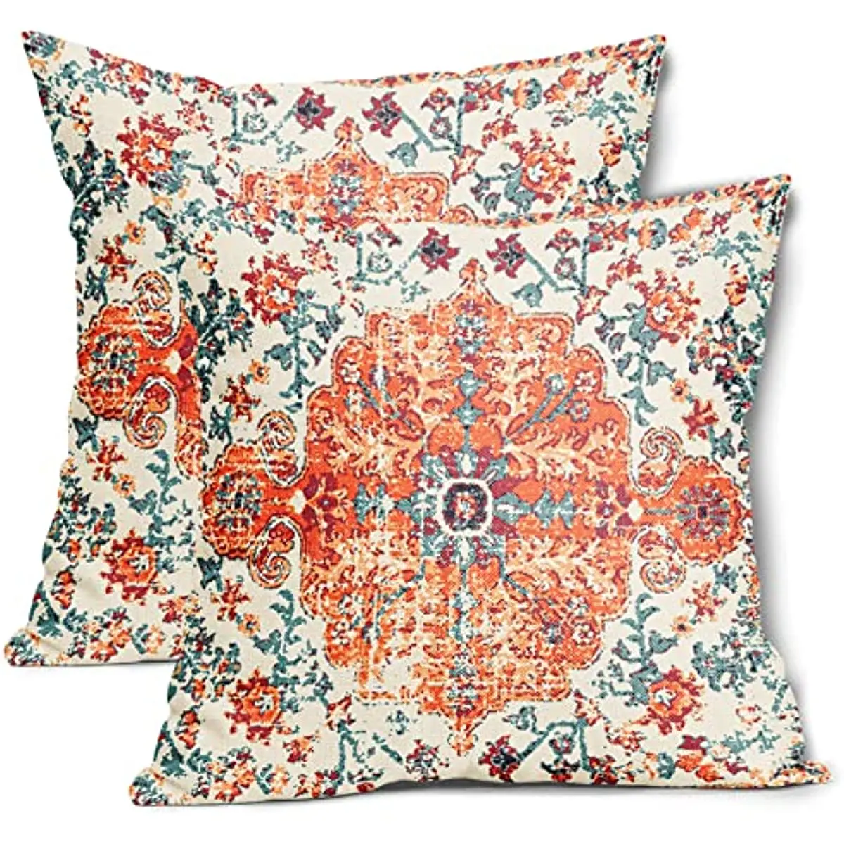 

Orange Blue Ethnic Pillow Cases Bohemian Boho Floral Pillow Case 20x20 Inch Throw Pillow Cover Home Decor for Living Room Bed