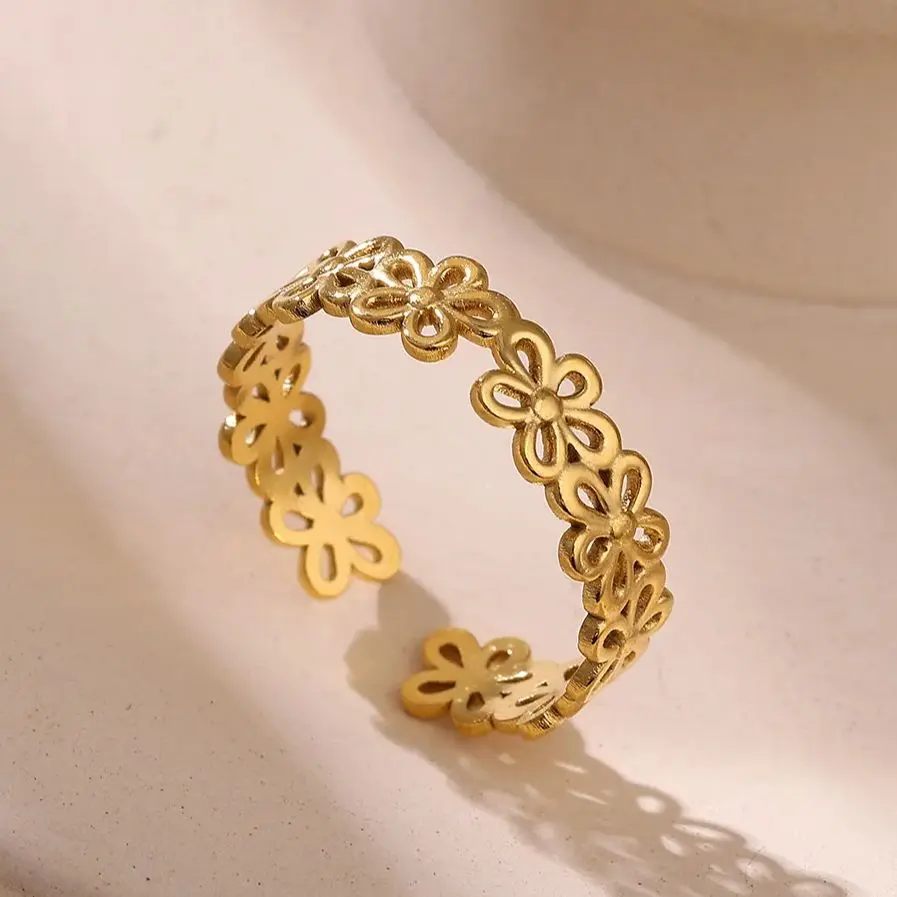 Stainless Steel Flower Rings For Women Gold Color