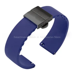 Silicone Quick Release Waterproof Sport Watch Strap with Double Press Butterfly Buckle - 18mm (Blue - Black)