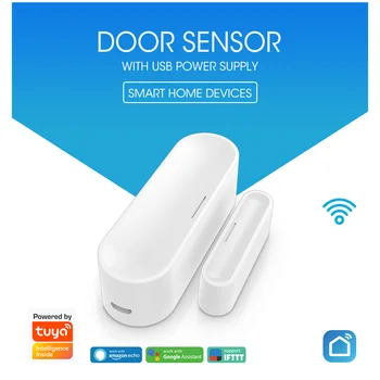 Tuya WIFI Smart Window Door Sensor Alarm USB Power 2.4Ghz Door Open/Close Detector Smart Home Device Work With Google Assistant 1