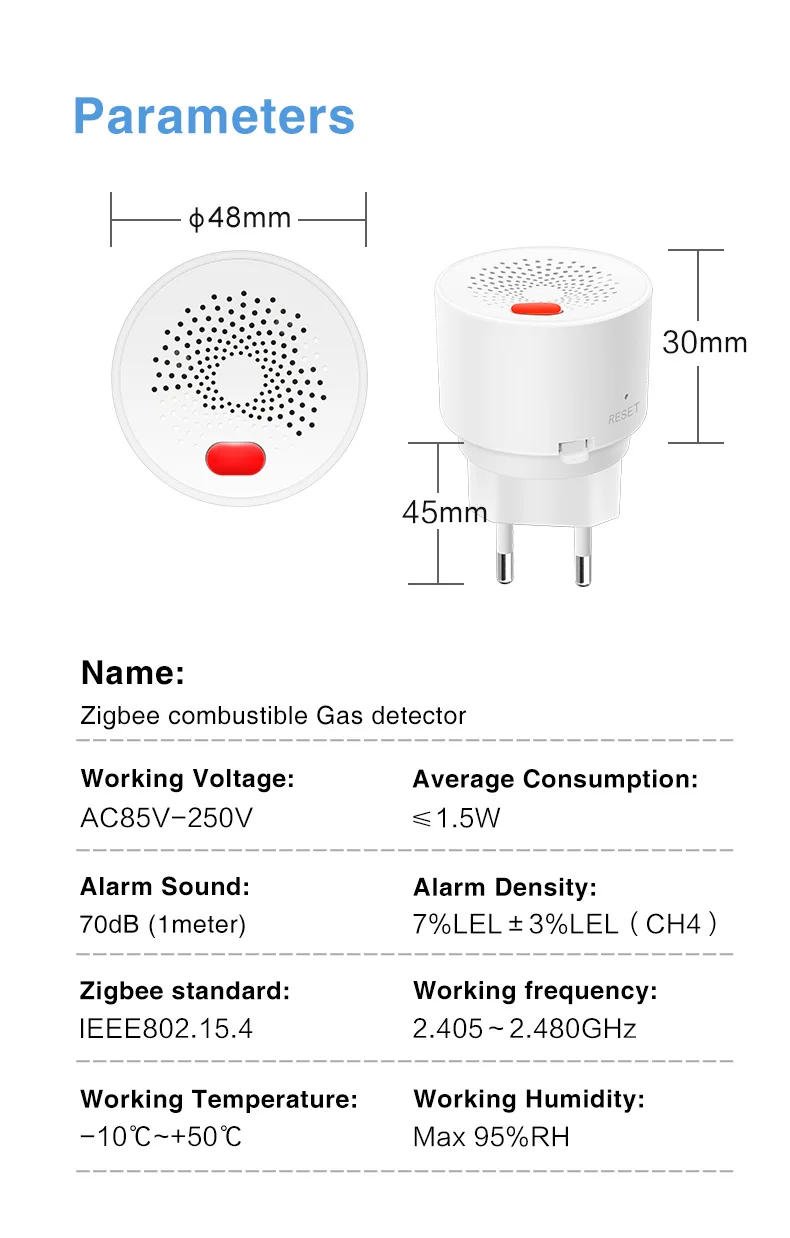Tuya Zigbee Smart Natural Gas Sensor Combustible Household LPG Leakage Alarm Det