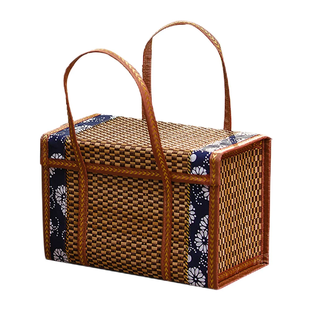 

Portable Picnic Basket Storage Box Lidded Basket Picnic Food Container Photo Prop Bamboo Vegetables Folding Fruits Lovers Decor
