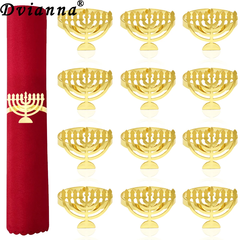 12PCS Hanukkah Candelabra 냅킨 링 세트, 결혼식 크리스마스 축제..