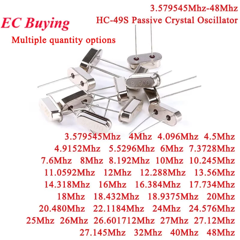 10-100 Stück HC49S Quarzkristallresonator Passiver Oszillator 4 MHz 6 MHz 8 MHz 10 M 12 M 16 M 18 M 20 M 24 M 25 MHz 26 M 32 M 27 M 40 M 48 MHz