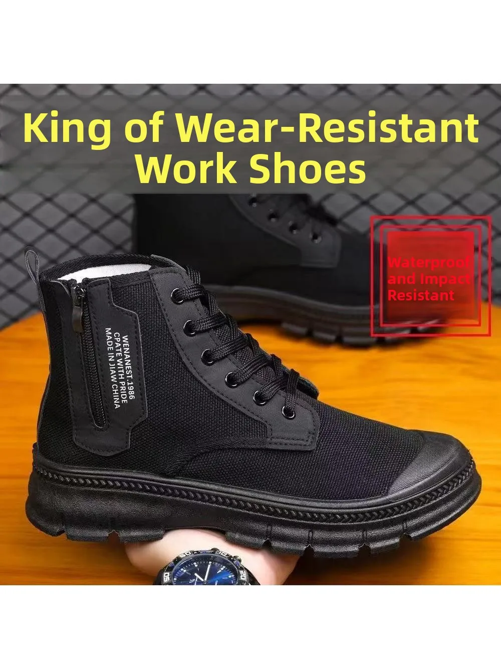 Men's Work Boots Breathable Anti-Odor High-Top Side Zipper Anti-Slip Wear-Resistant  Boots Construction Mountain Climbi... - 2