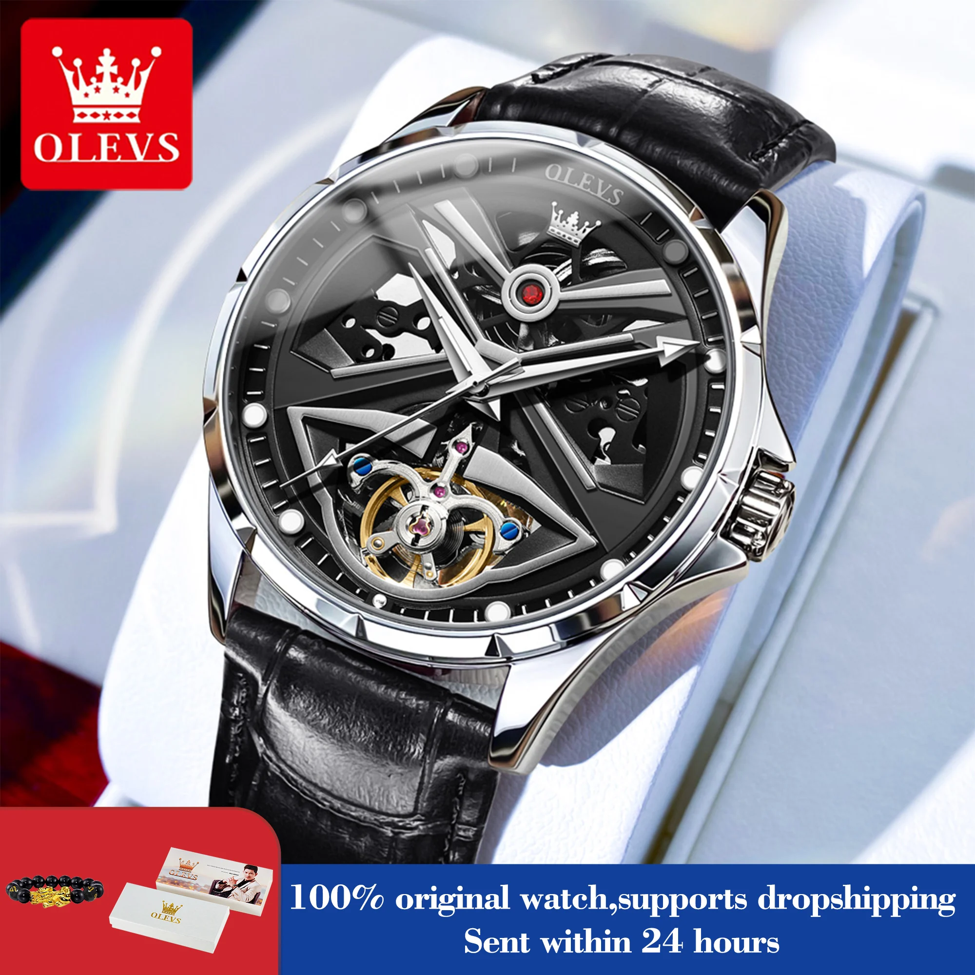 OLEVS 6655 Top Brand Automatic Watch For Men Hollow Skeleton Original Mechanical Hand Clock Waterproof Luminous Business Watches